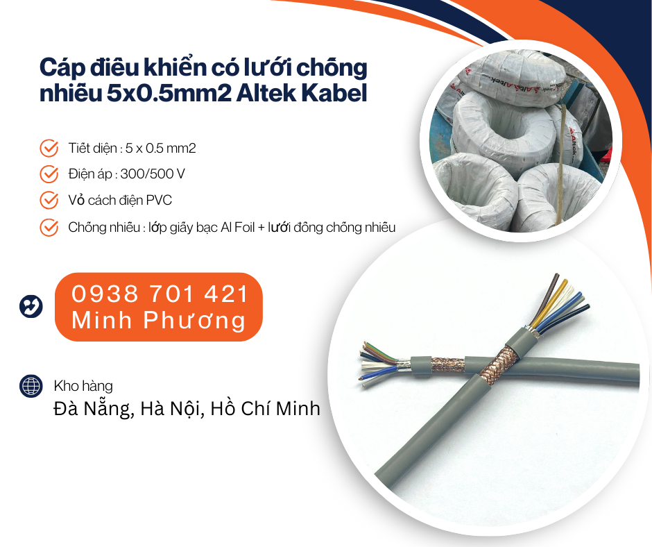 Cáp điều khiển có lưới chống nhiễu 5x0.5mm2 Altek Kabel Hồ Chí Minh, Bình Dương,